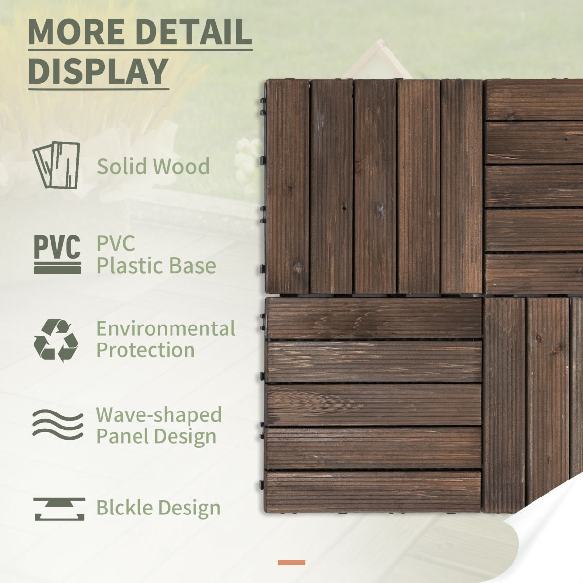 12" x 12" Interlocking Deck Tiles, Pack of 27 Outdoor Flooring Patio Tiles-Teak-AS