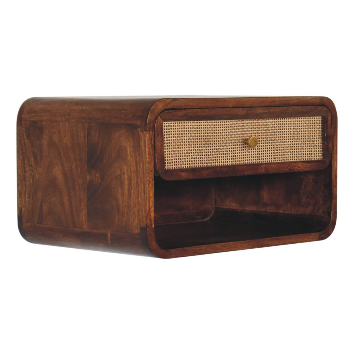 Artisan Furniture Solid Wood Chestnut Wall Mounted Open Woven Bedside