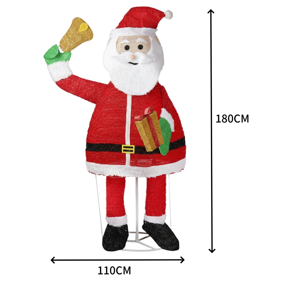 1.8M Lighted Santa Claus Holding Bell Christmas Yard Decorations, Pre-lit Pull Up Santa with 200 Warm White LEDs, for Xmas Outdoor Holiday Indoor Decor Lighted Holiday Displays