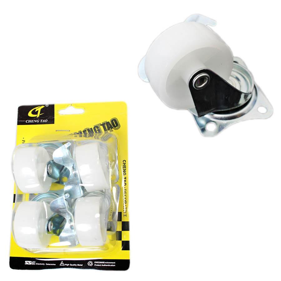 HeavyDuty Plastic White Wheels with Brackets 35 x 2 cm Pack of 4