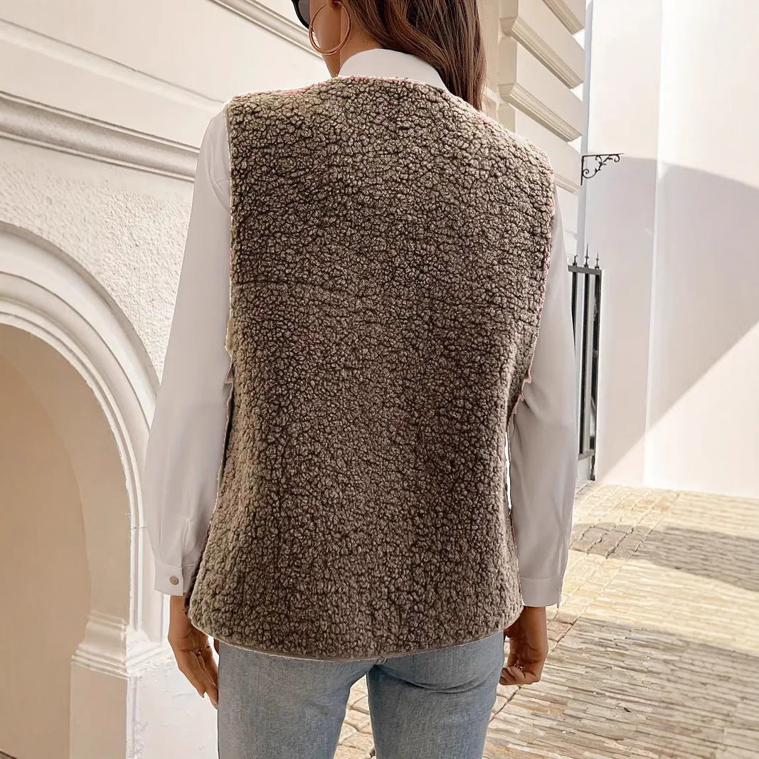 Fur Integrated Composite Loose Korean Outerwear Sleeveless Vest