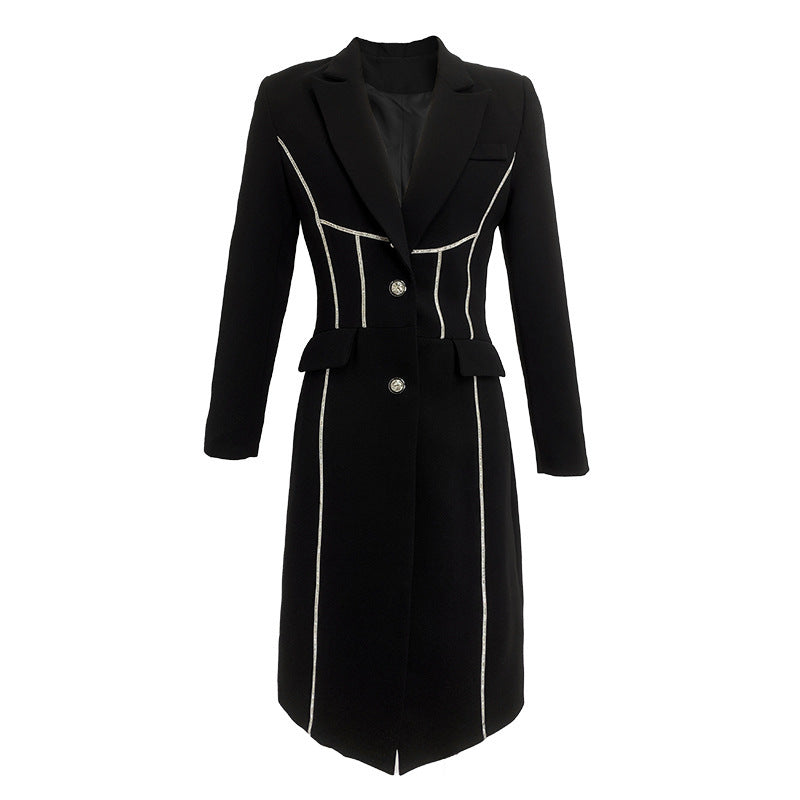 Women's Mid-length Black Trench Coat Over The Knee