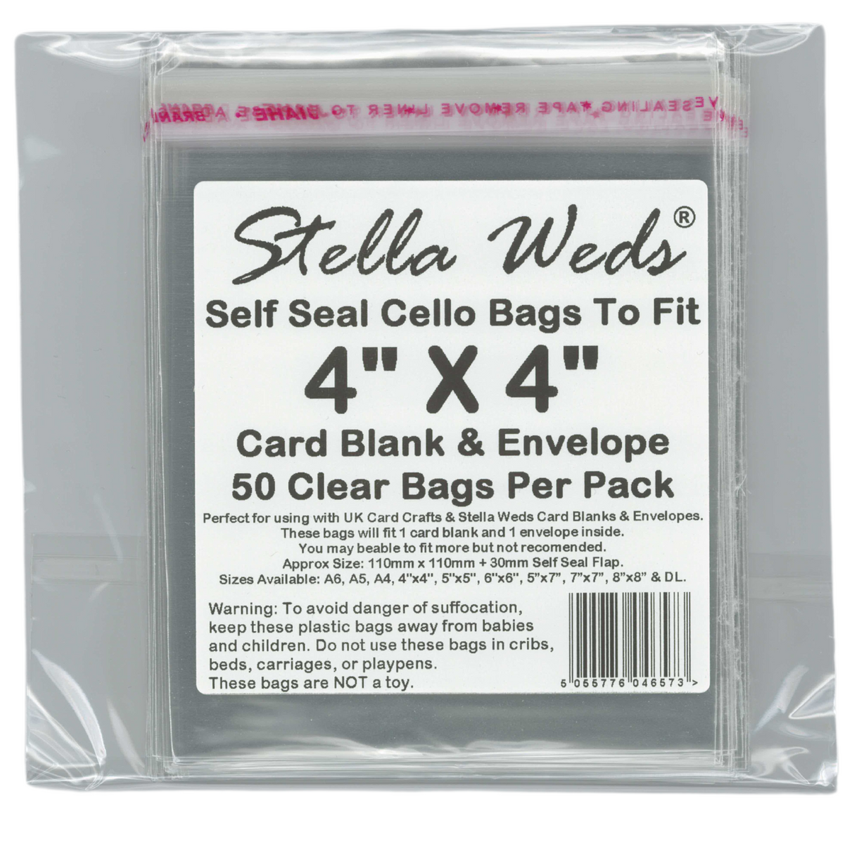 Clear Self Seal Bags To Fit 4x4 Card Blank & Envelope x 50 Per Pack