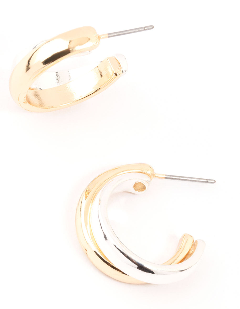 Mixed Metals Double Overlap Hoop Earrings