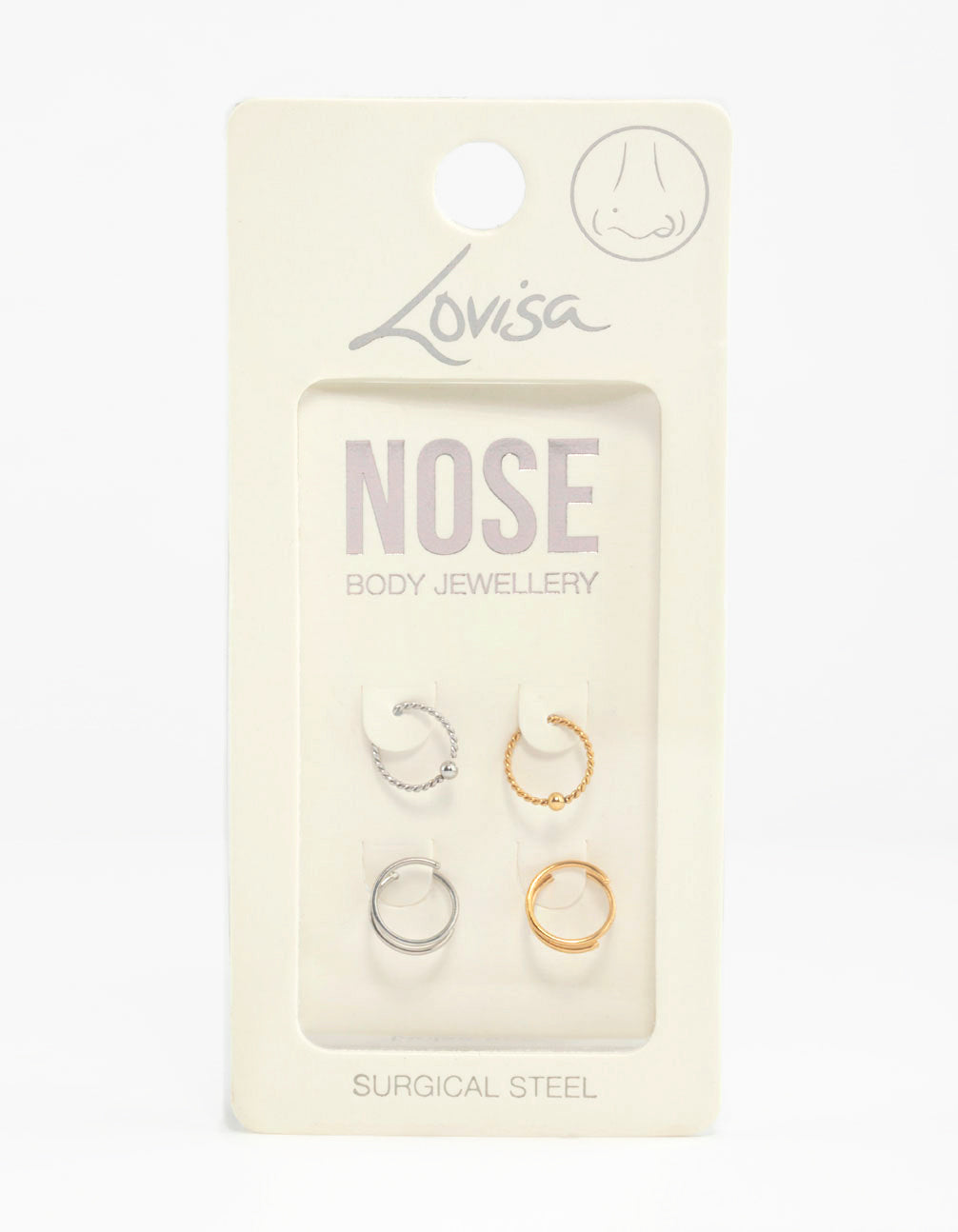 Mixed Metals Rope & Spiral Nose Rings 4-Pack
