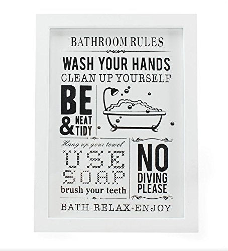 Bathroom Rules - White Wooden Framed picture