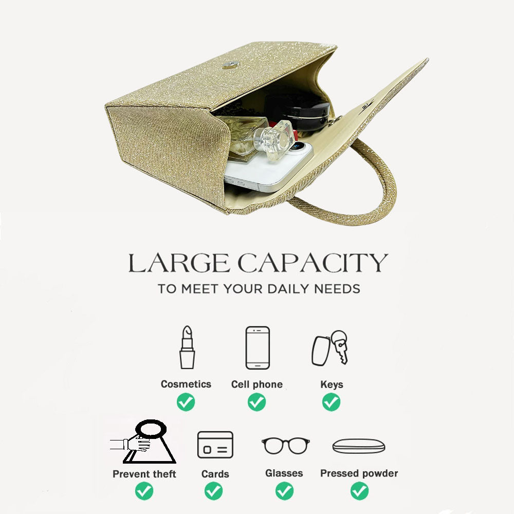 Festival Gold Crinkle Handbag - Party Must-Have Dressy Clutch, Elegant Shoulder Bag For Banquet And Evening