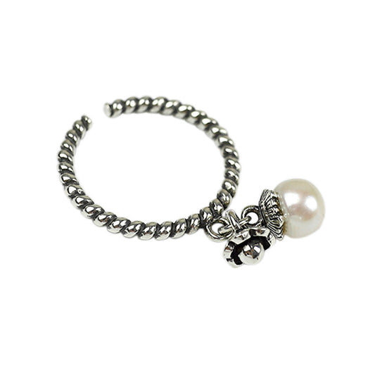Natural Pearl Flower Twisted Adjustable Ring - Silver Pearl Rings for women - Perfect Pearl Rings with Gift Wrapping Included