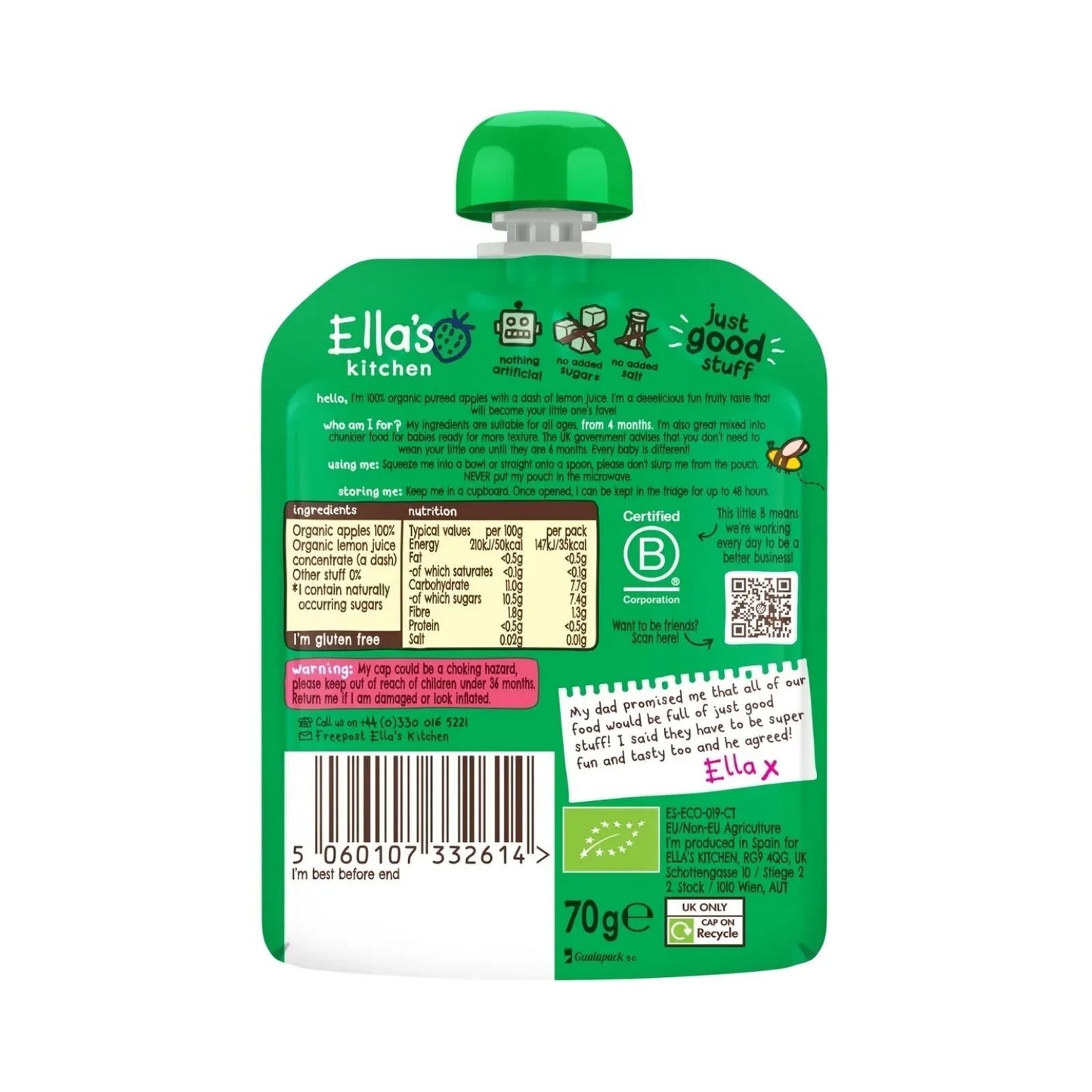 Ella's Kitchen Organic Apples First Tastes Baby Food Pouch 4+ months 70g
