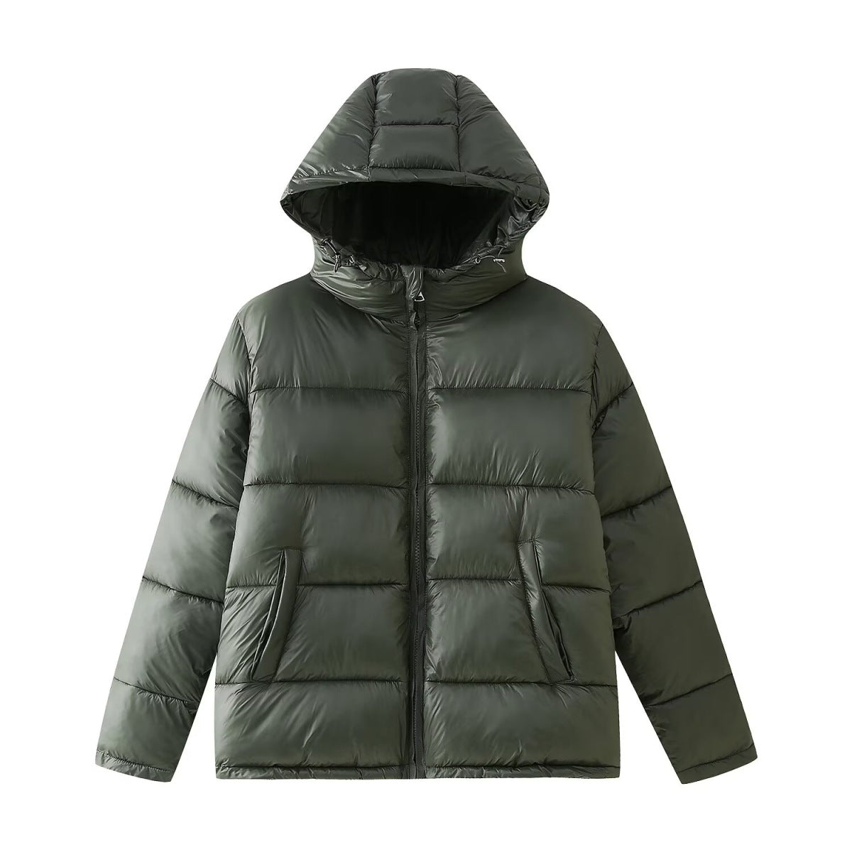 Simple And Versatile Hooded Two-tone Padded Cotton Jacket