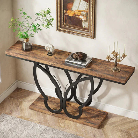 140 cm Console Table Sofa Table with Butterfly Metal Frame