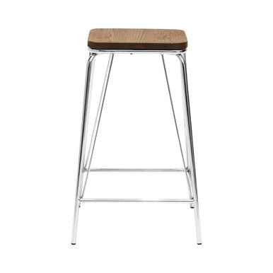 District Chrome Metal Frame And Elm Wood Seat Stool