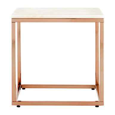 Allure Square White Marble And Rose Gold Square End Table