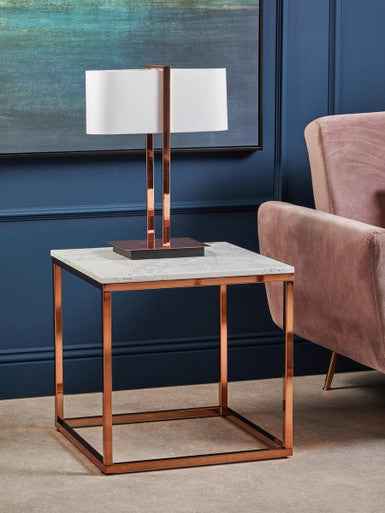 Allure Square White Marble And Rose Gold Square End Table