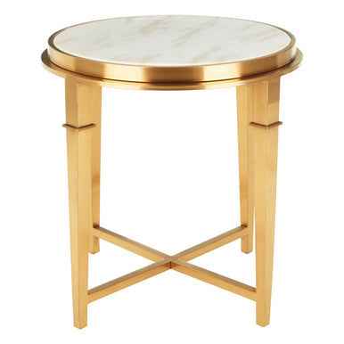 Alvaro Round Marble Top And Gold Finish Side Table