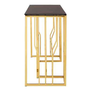 Alvaro Console Table In Gold And Black Glass Top