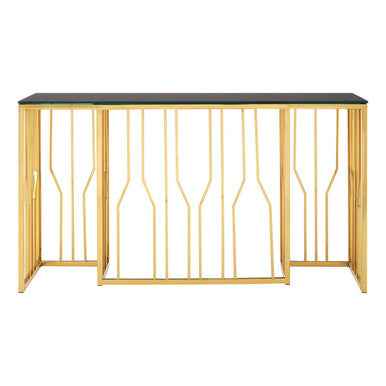Alvaro Console Table In Gold And Black Glass Top