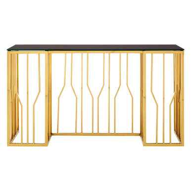 Alvaro Console Table In Gold And Black Glass Top
