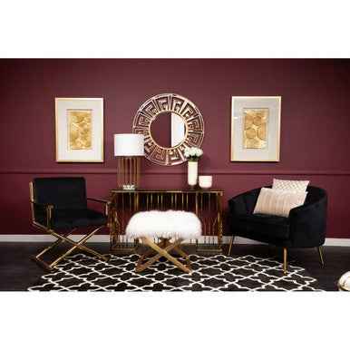 Alvaro Console Table In Gold And Black Glass Top
