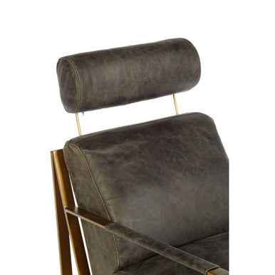 Hoxton Grey Leather Lounge Chair With Rose Gold Finish Frame