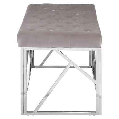 Allure Mink Velvet Bench with  Silver Finish Frame