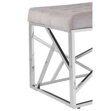 Allure Mink Velvet Bench with  Silver Finish Frame