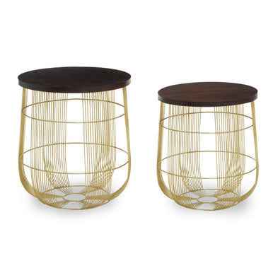 Agra Set Of 2 Side Tables In Mango Wood And Brass Finish