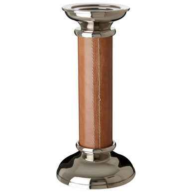 Churchill Genuine Tan Leather Large Candle Holder