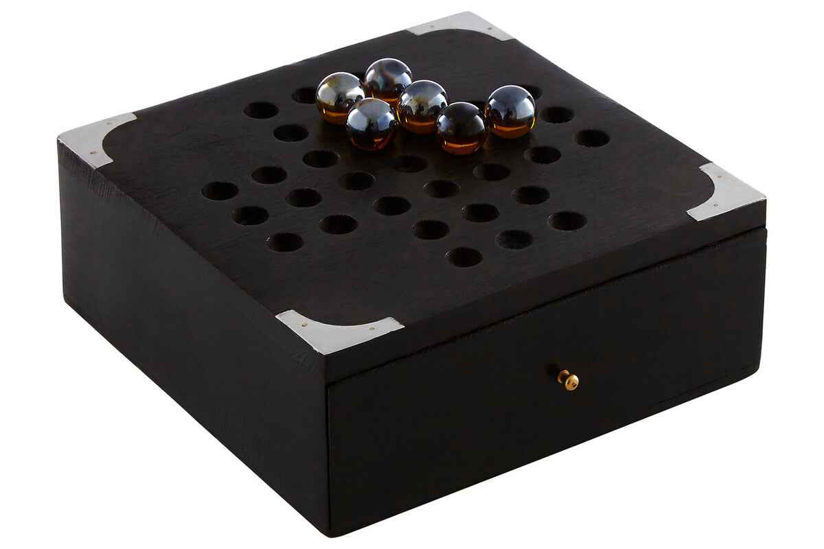 Churchill Games Black Sheesham Wood Solitaire Games Box