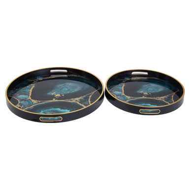 Celina Set Of Two Round Trays with Agate Effect