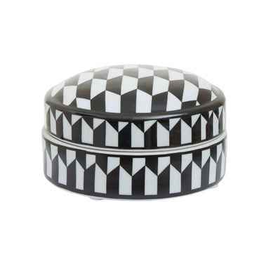 Marlo Small Black and White Geometric Print Ceramic Trinket Box
