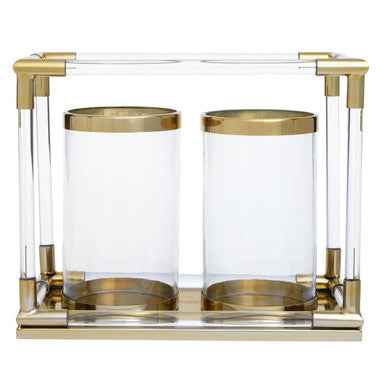 Lucita Double Candle Holder in Gold Finish and Acrylic