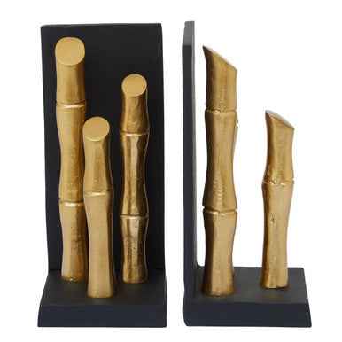 Hiba Set Of Two Gold Finish Bamboo Effect Bookends