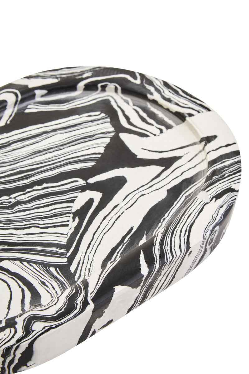 Helsa Black And White Oval Marble Tray