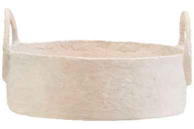 Sanai Cotton Mache Round Tray With Decorative Handles