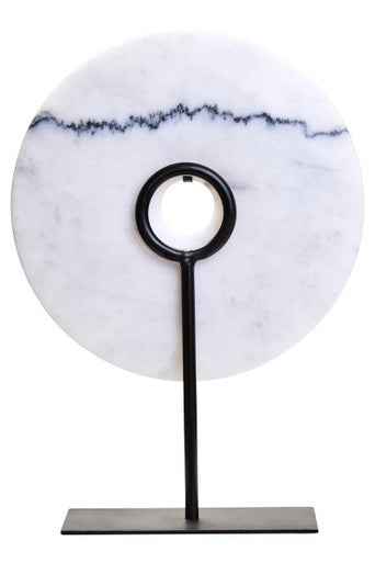 Zoro Medium Round White Marble Disc Sculpture