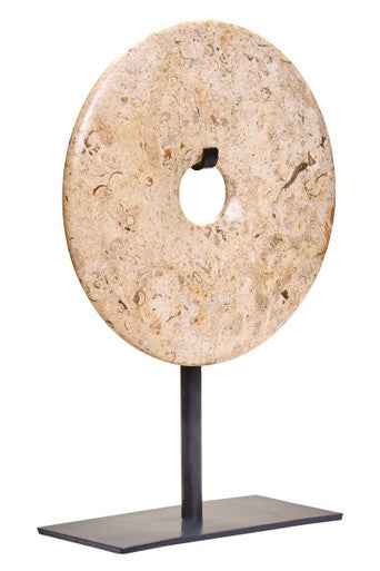 Zoro Small Round Natural Speckled Marble Disc Sculpture