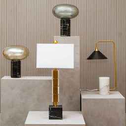 Marmo Black Marble Table Lamp With Glass Shade