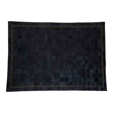 Bosie Safira Large Black Hair on Leather Patchwork Rug With Gold Studs