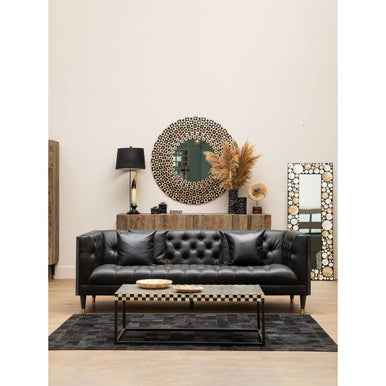 Bosie Safira Large Black Hair on Leather Patchwork Rug With Gold Studs