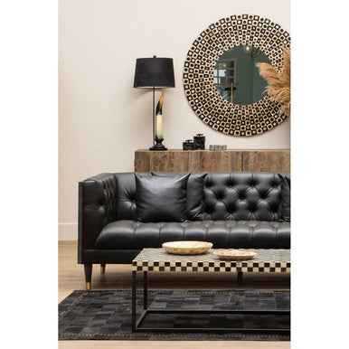 Bosie Safira Large Black Hair on Leather Patchwork Rug With Gold Studs