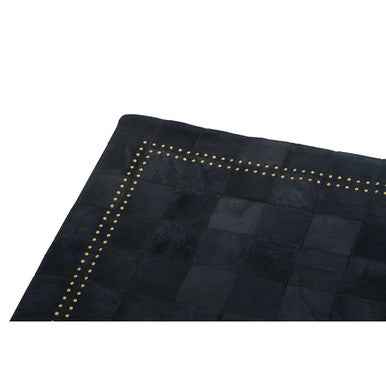 Bosie Safira Large Black Hair on Leather Patchwork Rug With Gold Studs