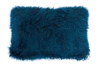 Bosie Mongolian Fur Teal Rectangular Cushion