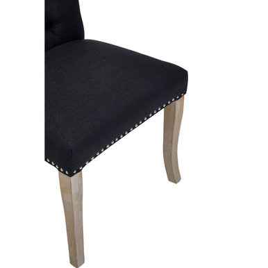 Kensington Townhouse Black Linen Dining Chair with Wooden Legs