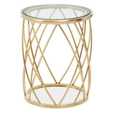 Ackley Gold Round Side Table with Clear Glass