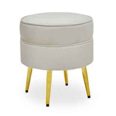 Tamra Round Cream Velvet Gold Leg Footstool