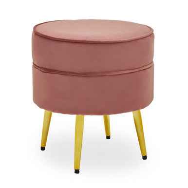 Tamra Round Dusty Pink Velvet Gold Leg Footstool