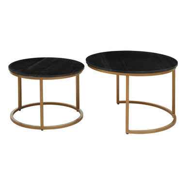Varana Nest Of Two Black Marble Top Round Tables