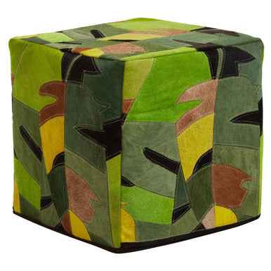 Safira Botanical Leather Pouffe