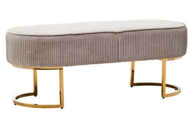 Zamora Mink Velvet Ottoman Bench With Gold Finish Legs.